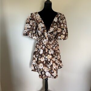 Abercrombie & Fitch Floral Mini Dress in Brown and Cream